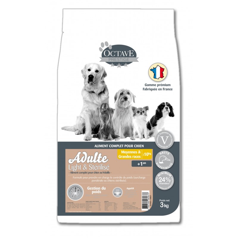Croquettes Octave Prestige Adulte Light & Stérilisé 3 kg Octave  3760185060677 Croquettes Octave